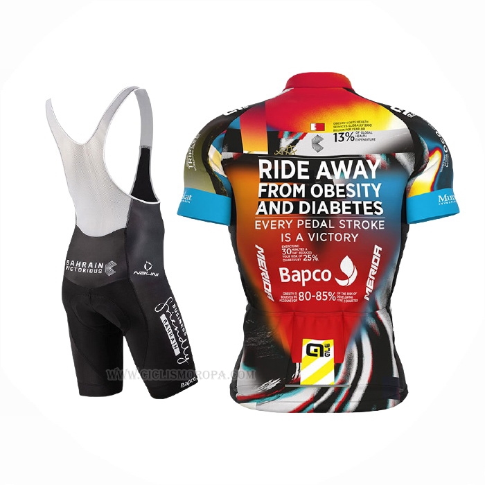 2021 Ropa Ciclismo Bahrain Victorious Negro Naranja Mangas Corta y Culotte Corto